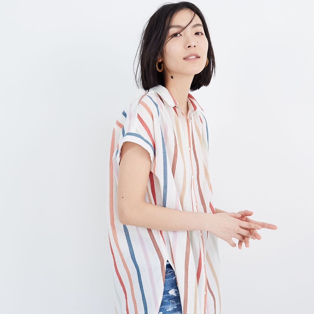 Madewell Gauze Central Tunic Shirt in Rainbow Stripe